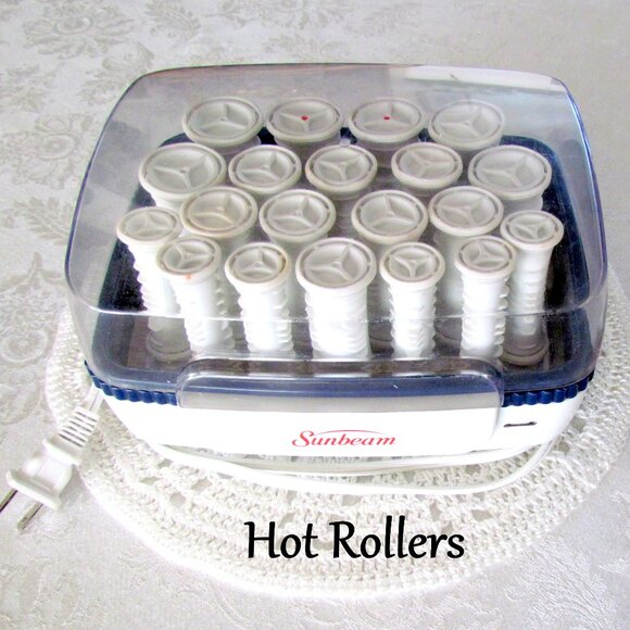 SUNBEAM Other - HOT ROLLERS, SUNBEAM 20-CURLER SET, NON-TANGLE DESIGN w LONG CORD + CLIPS, EUC